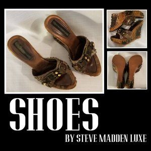 Vintage Brown Bronze Wedge Platform Heels 7